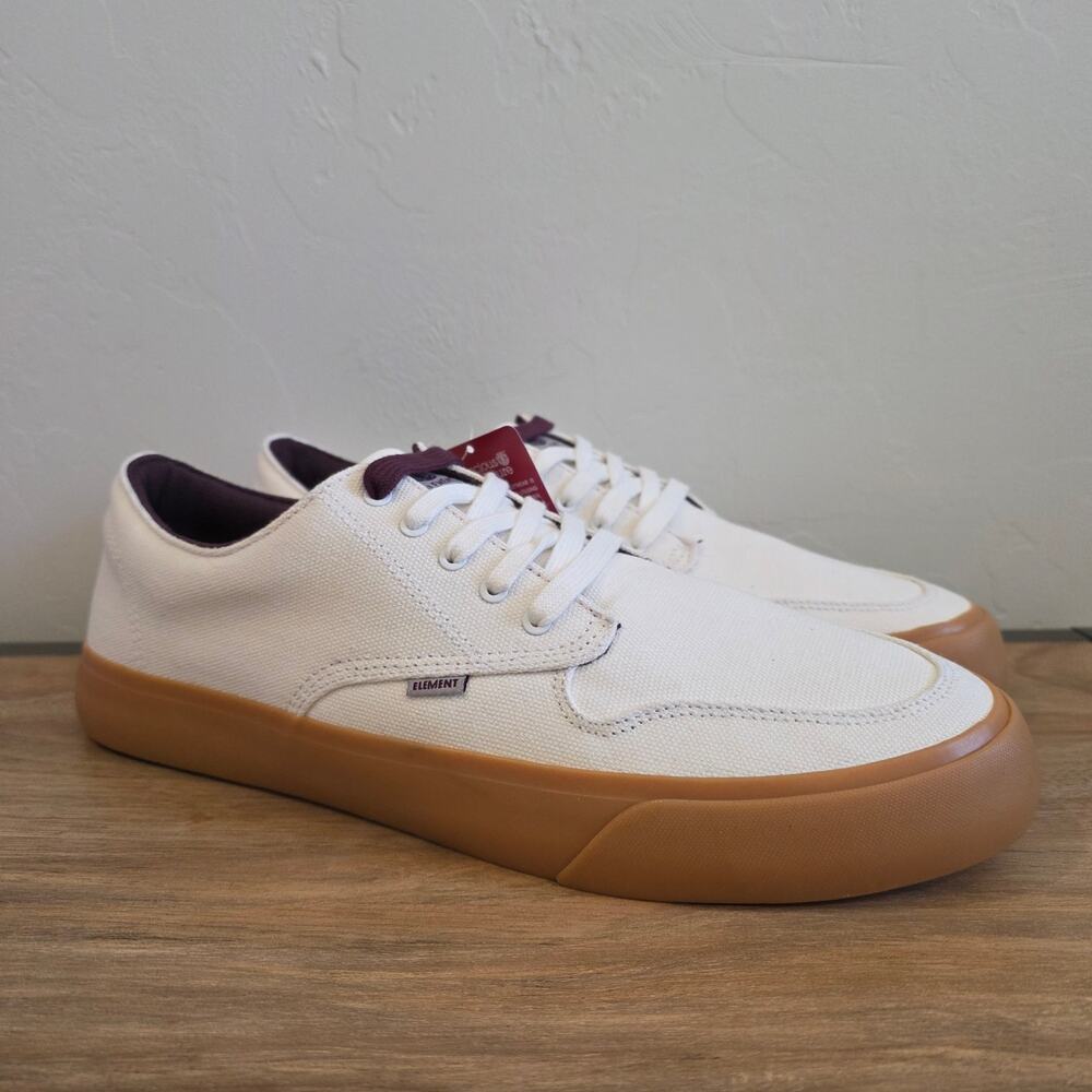 Element Topaz C3 Skate Shoes Mens 12 White Canvas Gum Sole Sneakers New